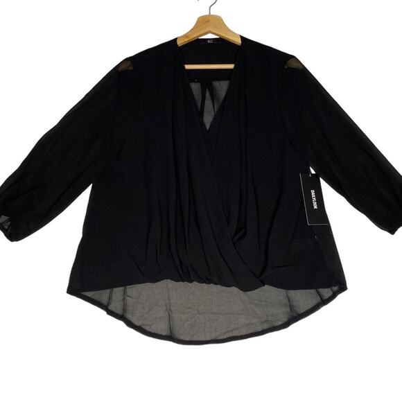 Sheer Black‎ Blouse L Office Siren Whimsigoth Fairy Goth Witchy Long Sleeve NWT - Picture 7 of 7